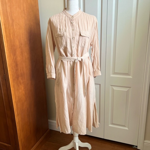 NWT ZARA linen button down midi shirt dress. Size L - Picture 6 of 10